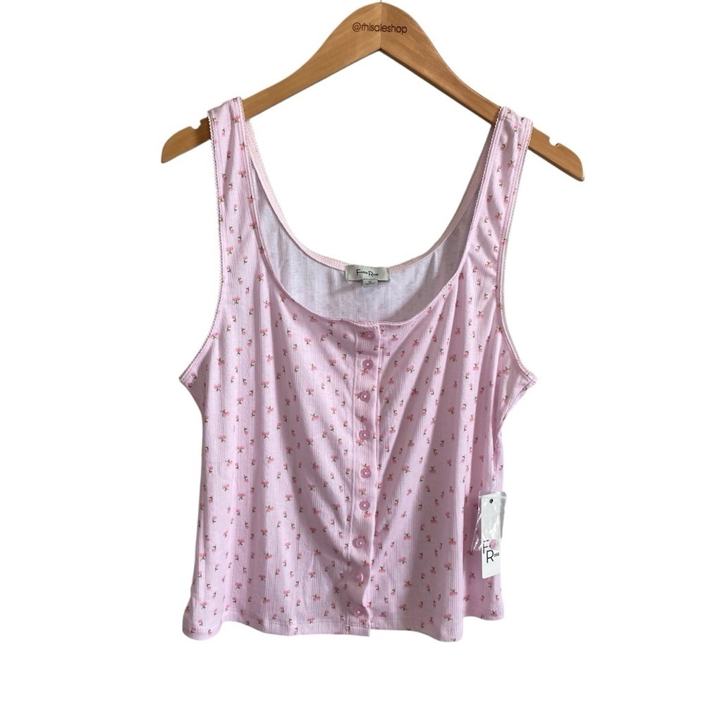 NWT Faded Rose Pink Coquette Floral Scoop Neck Button Down Cami Size XL